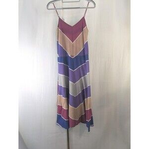 Vintage 70s 80s Sundress Chevron Stripe Purple Medium Spaghetti Strap Knee (M02)